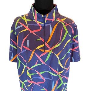 IBKUL Womens XL Navy Blue Ribbon Print UPF 50+ IceFil Quarter Zip Golf Shirt